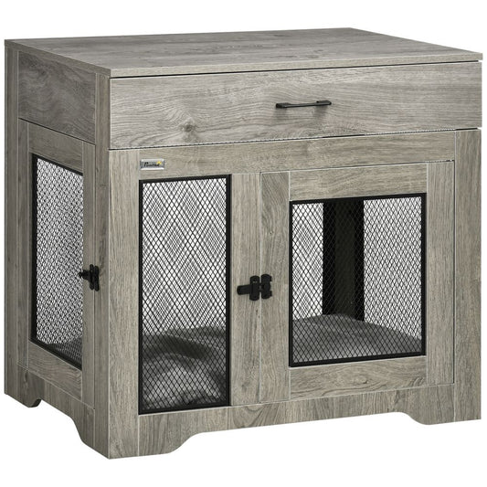 Double-Door Dog Kennel Furniture Pet Crate, for Medium Dogs, Indoor Use - Grey S0671097239