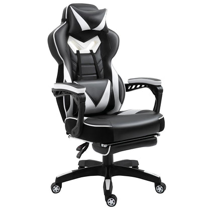 Gaming Chair Ergonomic Reclining w/ Manual Footrest Wheels Stylish Office White S0671097185