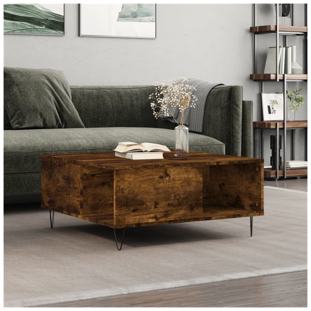 vidaXL Coffee Table Smoked Oak 80x80x36.5 cm Engineered Wood S0671257072