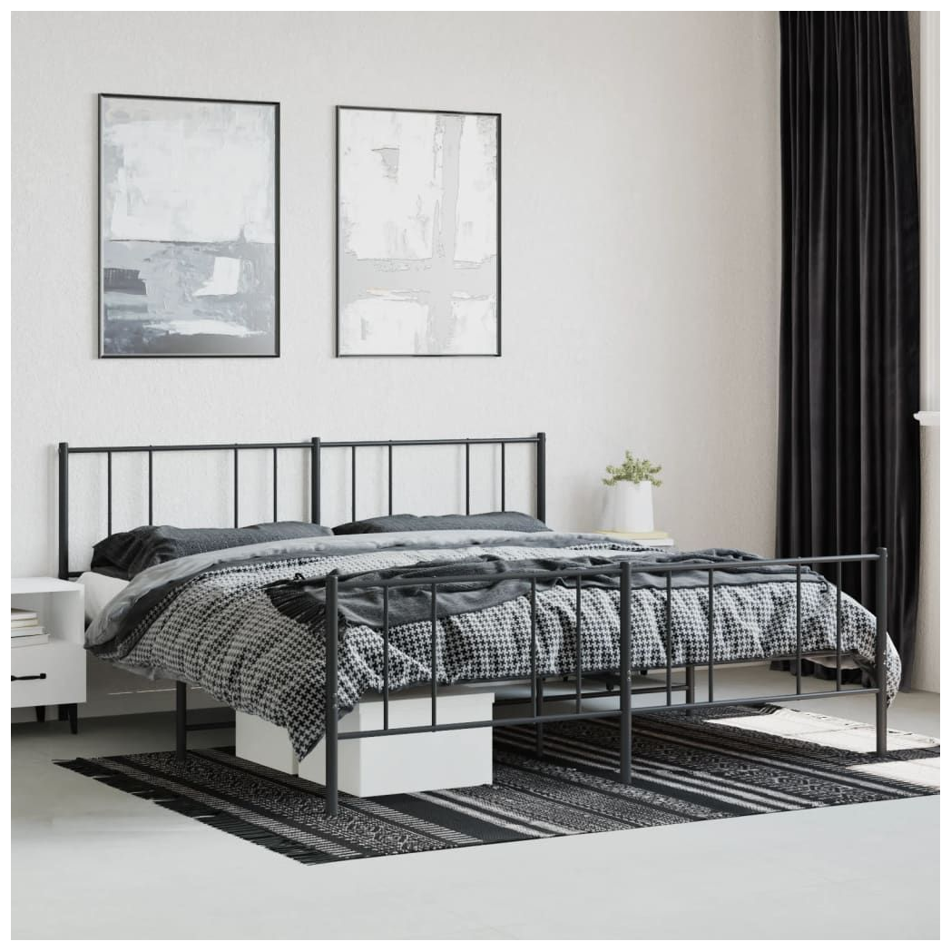 vidaXL Metal Bed Frame with Headboard and Footboard Black 200x200 cm S0671212744