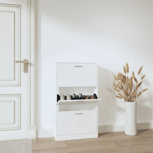 Shoe Cabinet White 59x17x108 cm Engineered Wood S0671093221