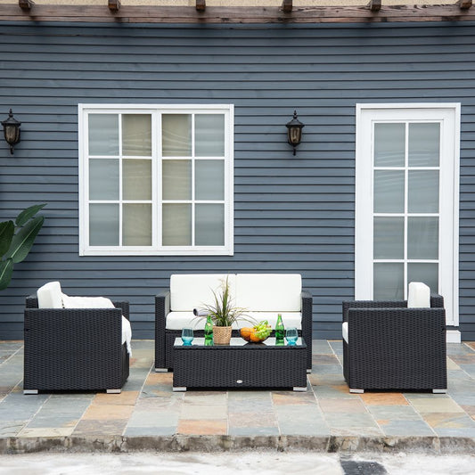 4 Pieces Rattan Sofa Set, Steel-Black S067941925