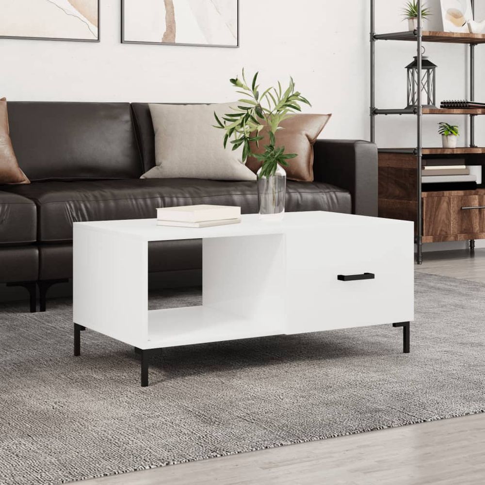 vidaXL Coffee Table High Gloss White 90x50x40 cm Engineered Wood S0671257135