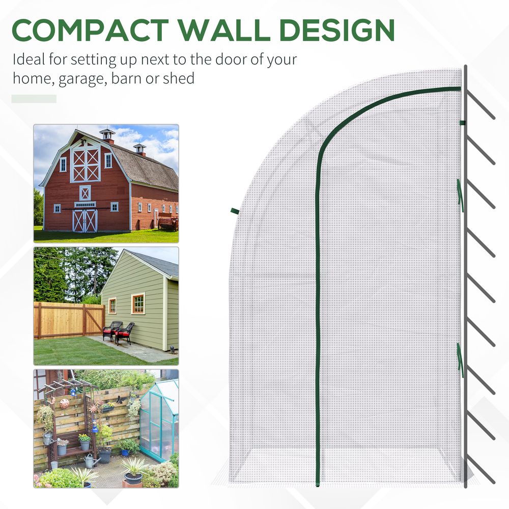 Outsunny Walk-In Lean to Wall Greenhouse w/ Zippered Door 143x118x212cm, White S0671255459