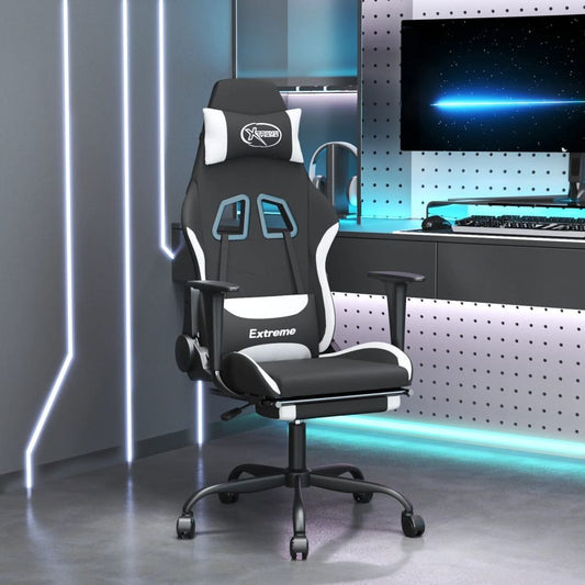 vidaXL Gaming Chair with Footrest Black and White Fabric S0671179012