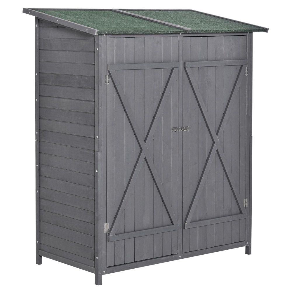 Garden Wood Storage Shed Storage Table, Asphalt Roof Storage Tool Organizer V067942001