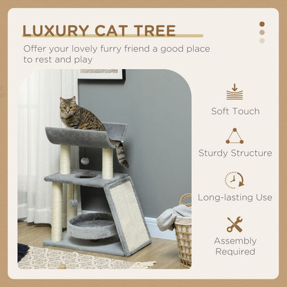 Cat Tree Tower for Indoor Cats w/ Scratching Posts, Pad, Light Grey, Toy Ball S0671347047