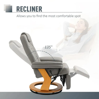 PU Recliner Lounge Chair with Footrest Headrest Wood Base for Home Office Grey S0671097311