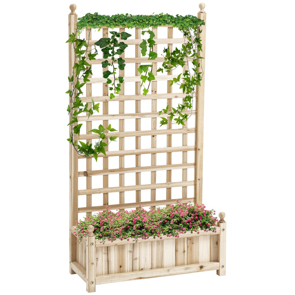 Outsunny Raised Garden Bed with Trellis Garden Planters Indoor Outdoor Natural S0671391630