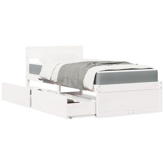 vidaXL Bed with Drawers and Mattress White 90x190 cm Single Solid Wood Pine S0671489374