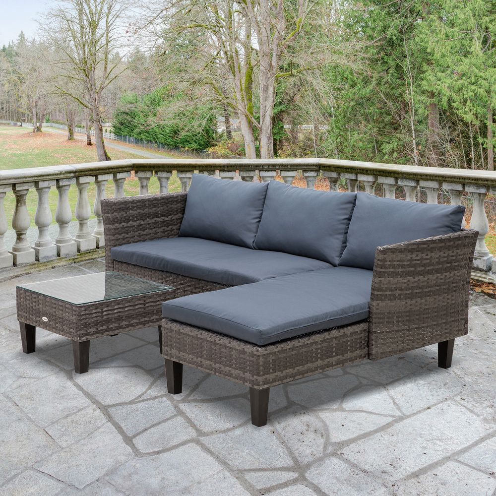 3-Seater Outdoor Garden PE Rattan Furniture Set Grey S067941878