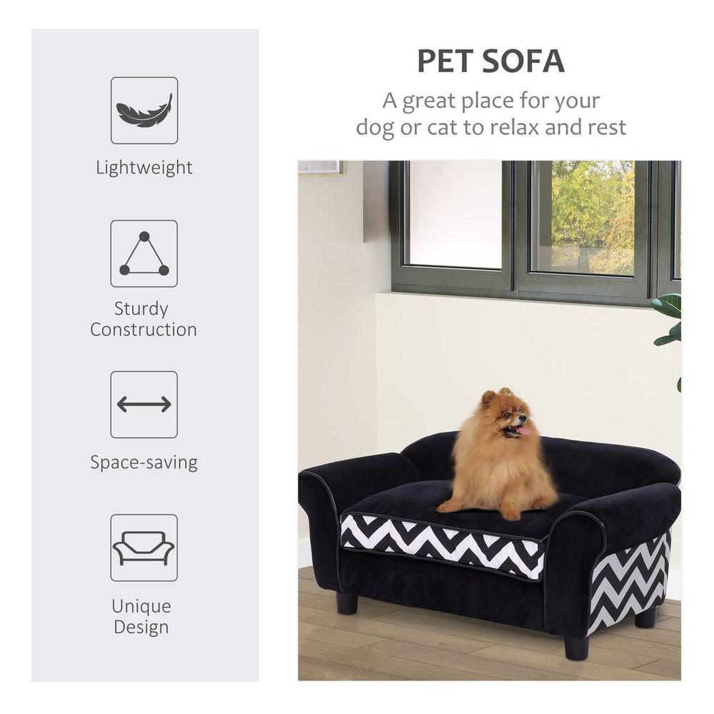 Dog Sofa Cat Couch Bed for XS Dogs w/ Removable Sponge Cushion - Black S0671217708