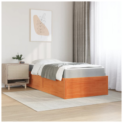 vidaXL Bed with Mattress Wax Brown 100x200 cm Solid Wood Pine S0671489487