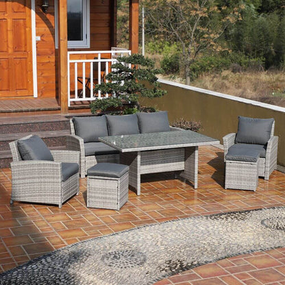 6Pcs Rattan Dining Set Sofa Table Footstool Outdoor w/ Cushion Garden Furniture S067941875