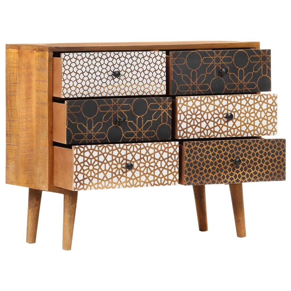 Sideboard with Printed Pattern 90x30x70 cm Solid Mango Wood V0671206266