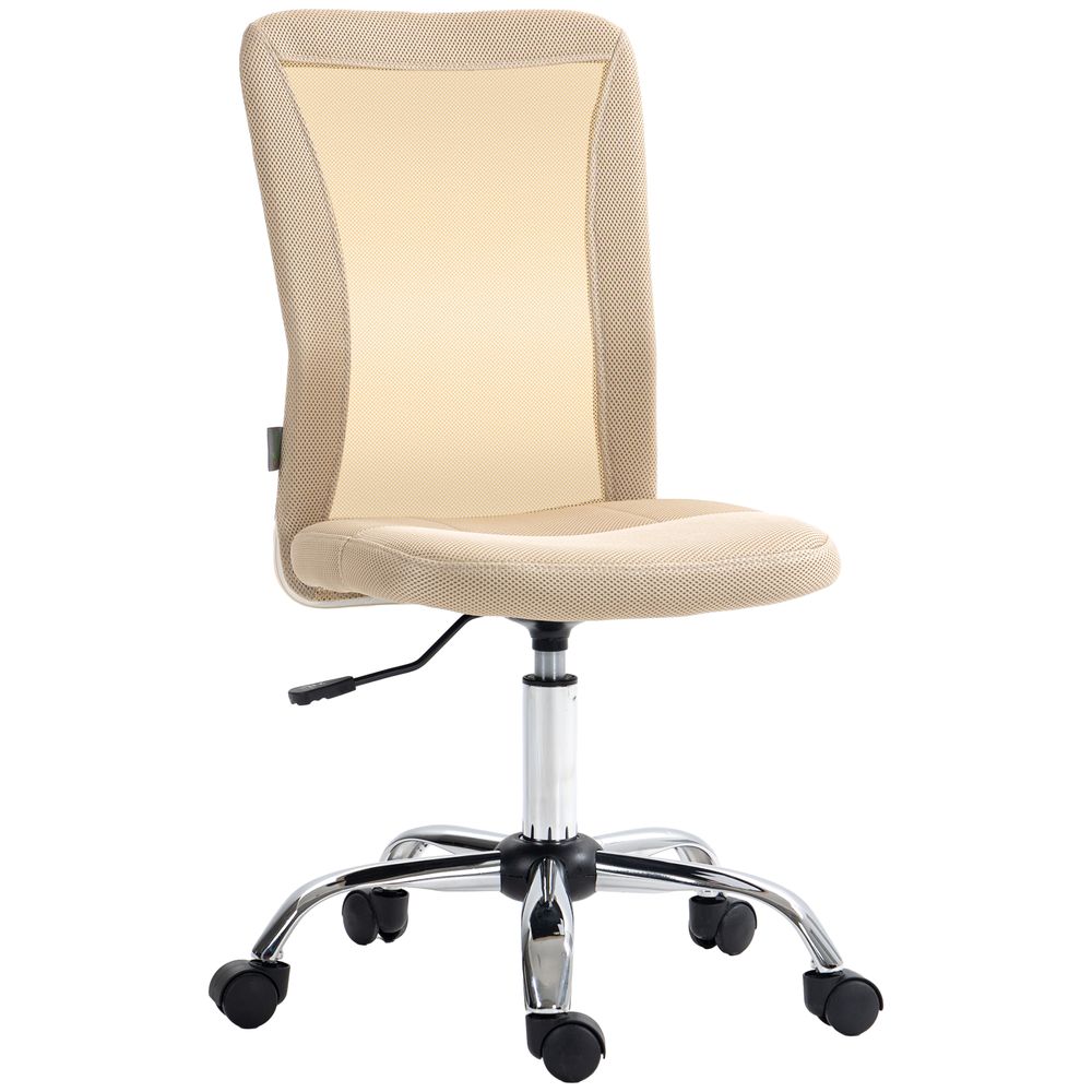 Vinsetto Armless Office Chair with Adjustable Height Mesh Back Wheels Beige S0671383445