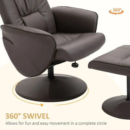 2 Pcs Reclining Armchair Ottoman 360 Swivel Home Furniture PU Leather Brown S0671097318