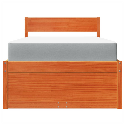 vidaXL Bed with Drawers and Mattress Wax Brown 90x190 cm Single Solid Wood Pine S0671489420