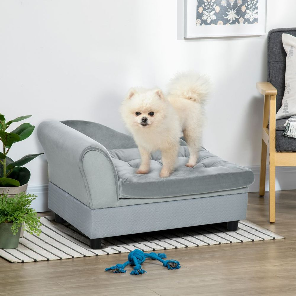 PawHut Pet Sofa Dog Chair Cat Couch w/ Storage, Cushion - Light Blue S0671114527