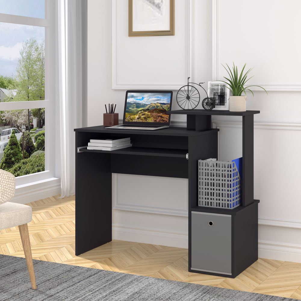 Computer Desk with Sliding Keyboard Tray Storage Drawer Shelf Black S0671071349