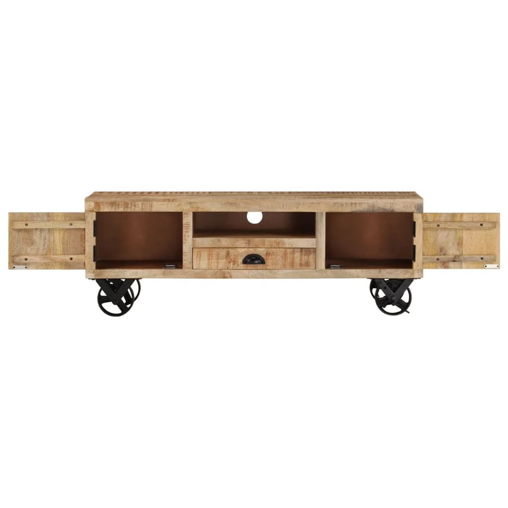 TV Cabinet with Wheels 110x30x37 cm Rough Mango Wood V0671192750