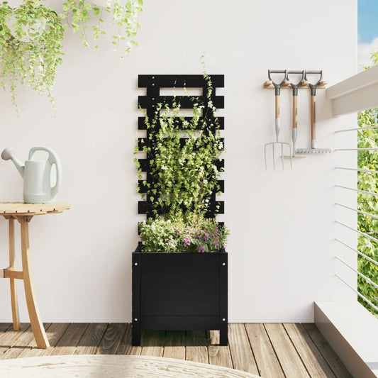 vidaXL Garden Planter with Rack Black 39x39.5x114 cm Solid Wood Pine S0671368524