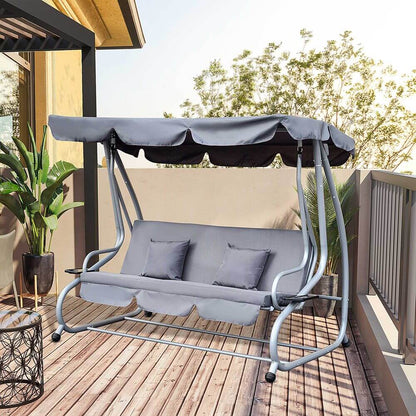 Outsunny 3-Seater Garden Hammock Swing Chair Bench Luxury W/2 Free Pillows-Grey S0671072023