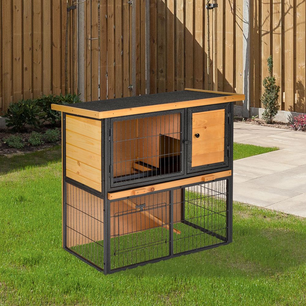 Wood-metal Rabbit Hutch Elevated Pet House Outdoor 89.5 x 45 x 81cm Pawhut S0671081297