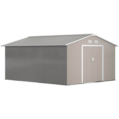 Garden Shed Storage Yard Store Door Metal Roof Tool Box Container 12.5ft x 11ft S0671115009