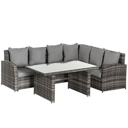 5-Seater Patio Dining Table Sets All Weather PE Rattan Sofa Cushions Grey S0671072406